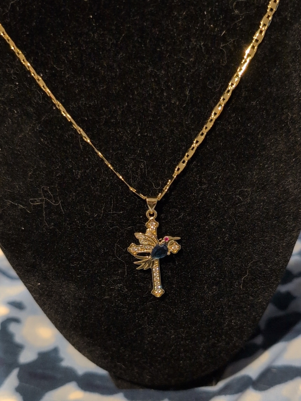 Yellow Gold Plated Cross with Bird Pendant Necklace